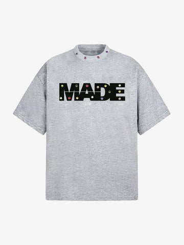 Street Retro MOOD Patch Embroidered Rivet T-shirt - 2440 