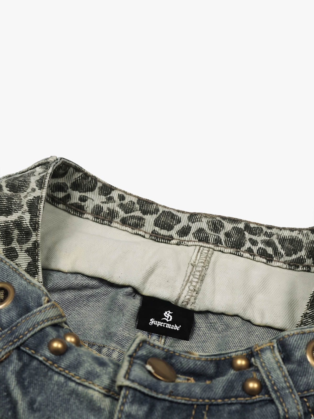 Y2K Double Waistband Leopard Print Wide Leg Jeans
