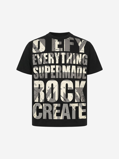 Distressed Typographic Rock Graphic Oversized T-Shirt