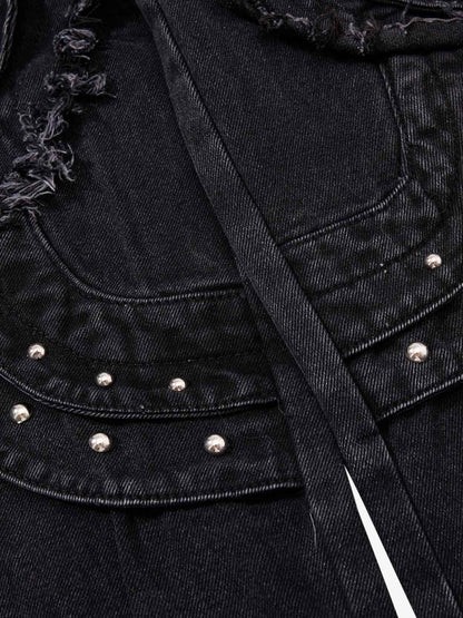 Dark Wash Denim Pants with Silver Studs – Relaxed Fit Streetwear Jeans