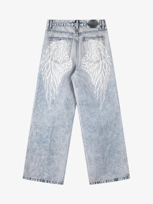Angel Wing Print Bggy Jeans