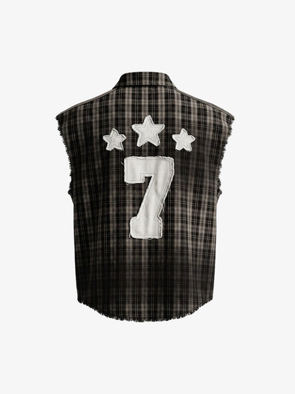 Vintage Punk Distressed Plaid Sleeveless Shirt - 2629
