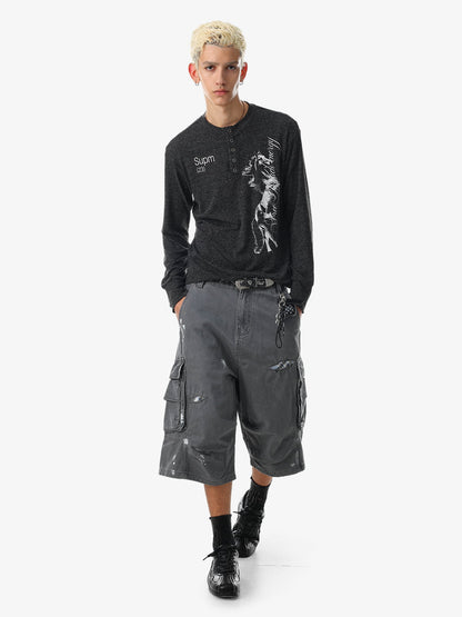 Distressed Graphic Henley Tee