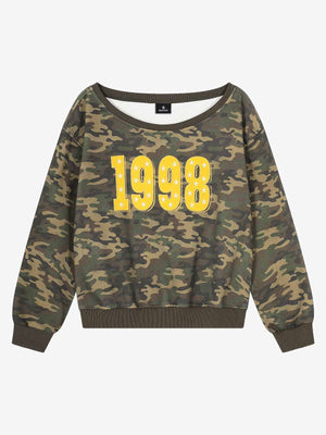 Camo Print '1998' Off-Shoulder Sweatshirt