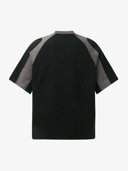 Cotton Blend Oversized Sport T-Shirt with Contrast Panels and Logo Print 