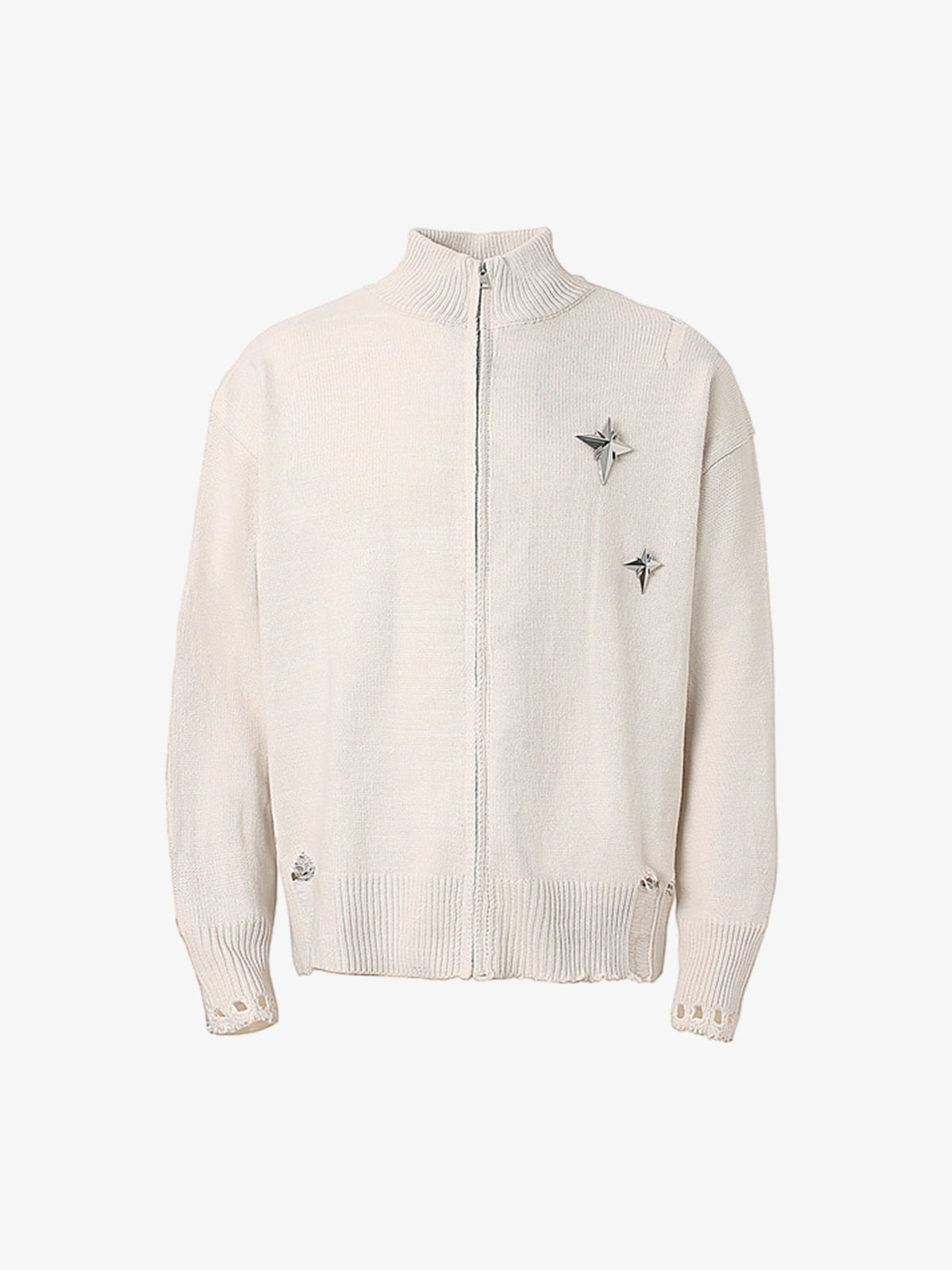 Heavy Cut Turtleneck Cardigan Zipper Sweater 