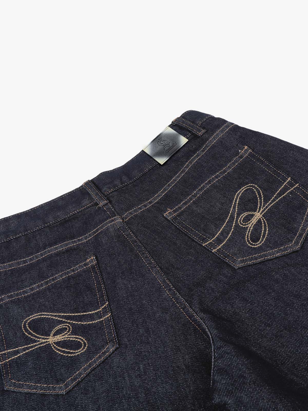 Dark Wash Denim Bermuda Shorts with Side Stripe Rhinestone Detail – Relaxed Fit Cotton Shorts