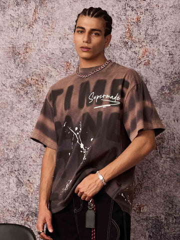 Ink Splash Letter Print T-shirt - 2414 