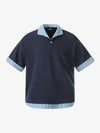 Pique Cotton Polo Shirt with Plaid Contrast Collar & Cuffs