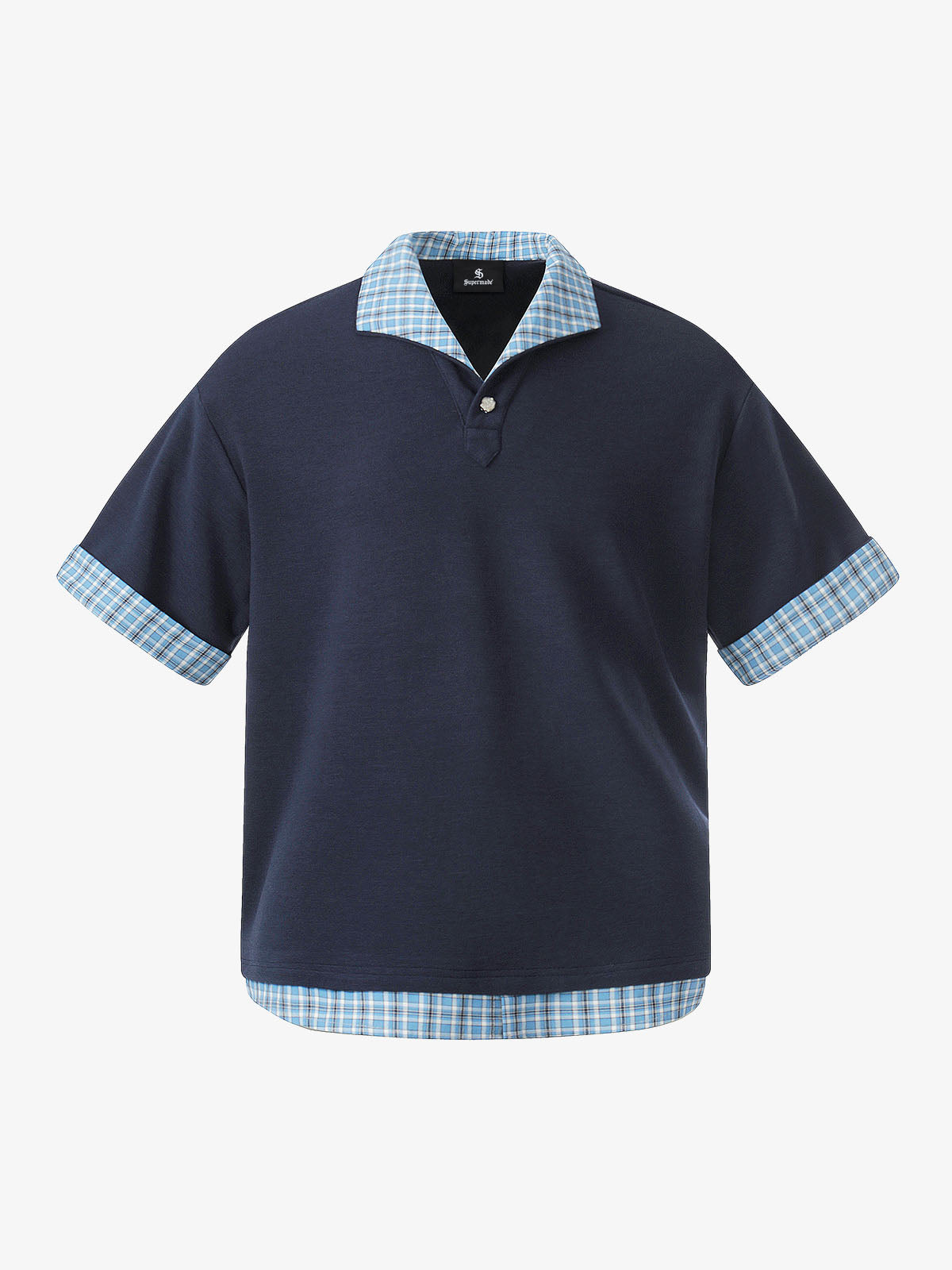 Pique Cotton Polo Shirt with Plaid Contrast Collar & Cuffs – Classic Fit