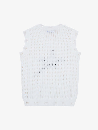 Distressed Jacquard Mesh Knit Vest