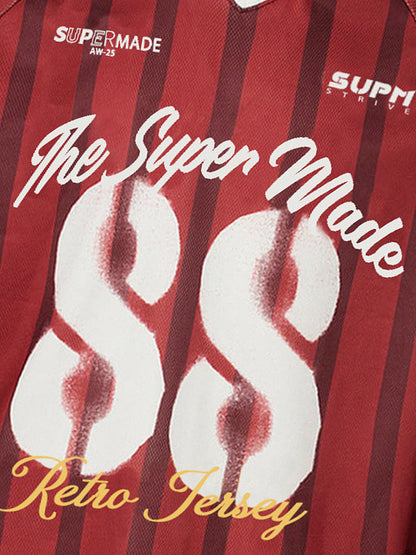 Retro Striped 88 Print Graphic Jersey Long-Sleeved T-Shirt - 2618 