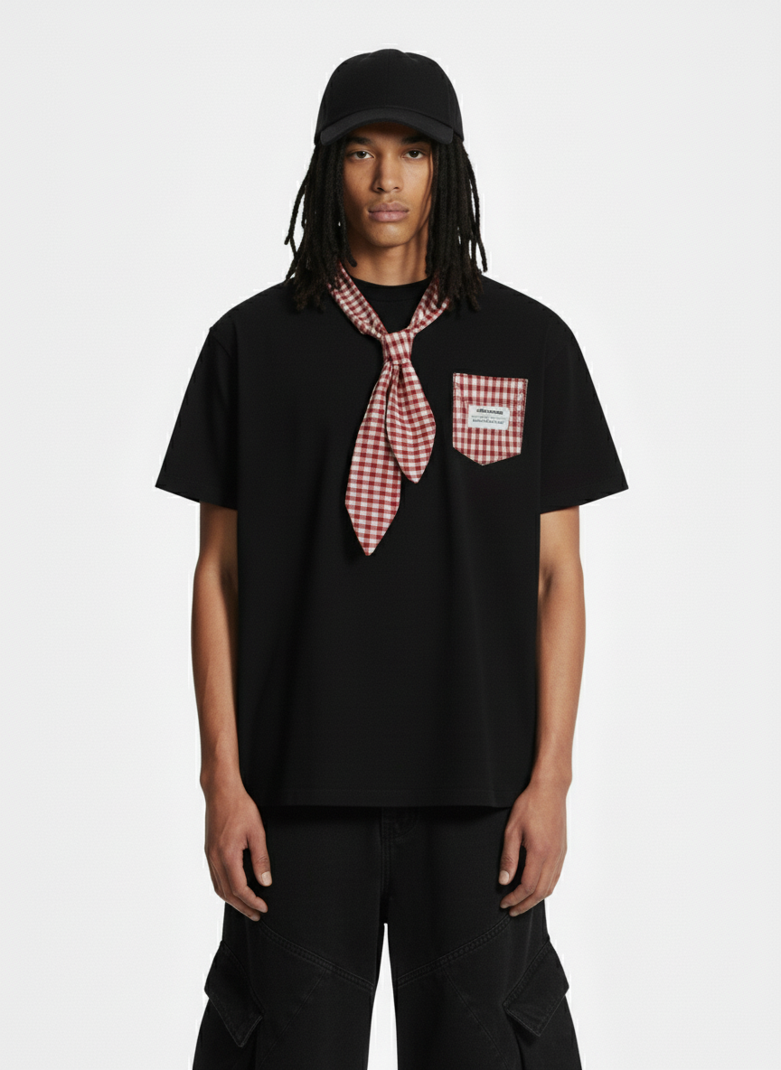 Street Plaid Tie Short Sleeve T-Shirt 