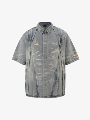 Washed Black Branch Print Deconstructed Denim Set 