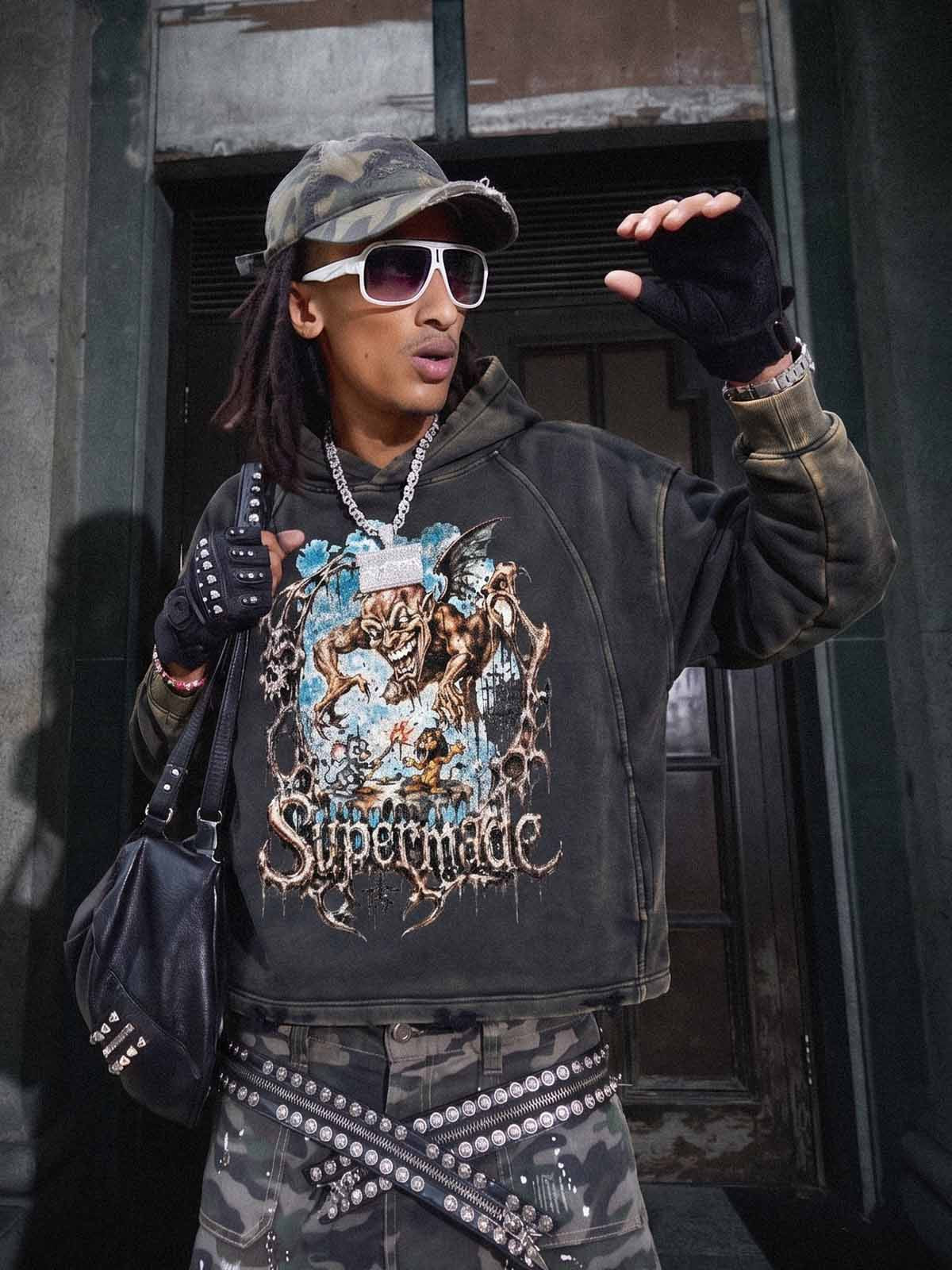 Demon Graphic Cropped Hoodie