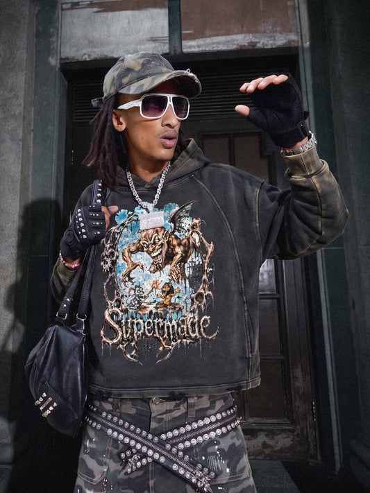 Demon Graphic Cropped Hoodie