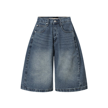 Washed Denim Wide Leg Jorts 