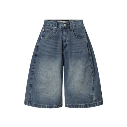 Washed Denim Wide Leg Jorts 