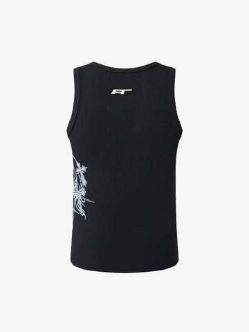 Ribbed Cotton Blend Tank Top – Graphic Print Sleeveless Streetwear