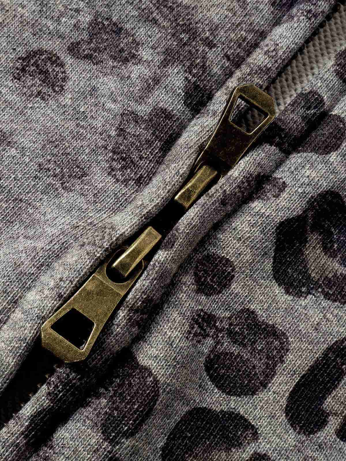 Streetwear Leopard Print Boxy Fit Zip Hoodie