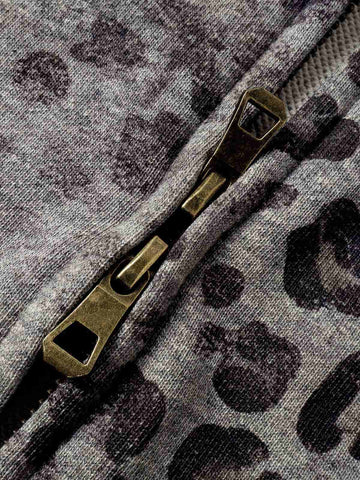 Streetwear Leopard Print Boxy Fit Zip Hoodie