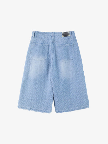 Vintage Distressed Textured Ripped Wide Leg Denim Jorts 