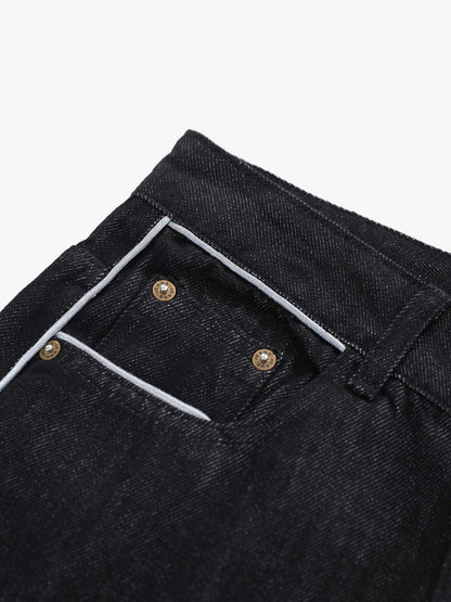 Vintage Contrast Trim Dark Wash Jeans