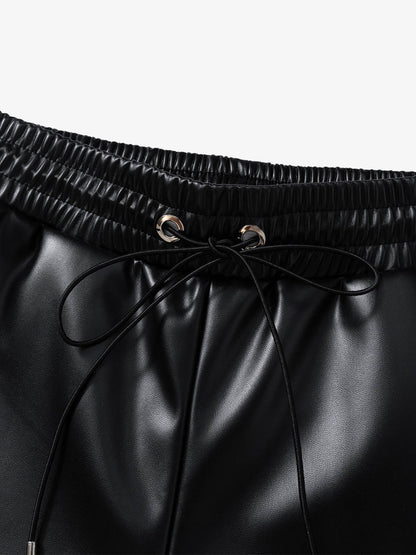 Striped Racing Faux-Leather Shorts 