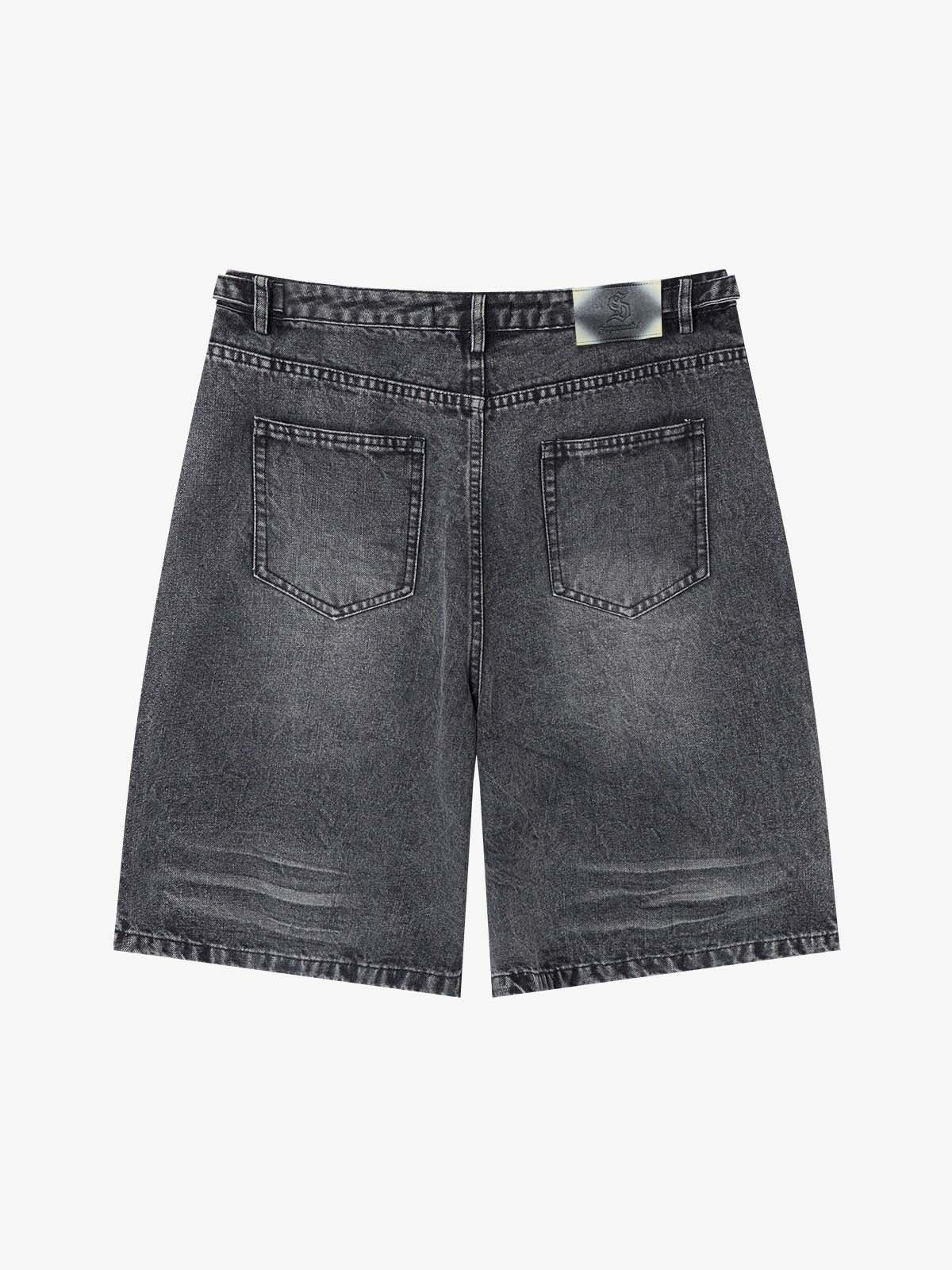 Tactical Buckle Washed Denim Shorts