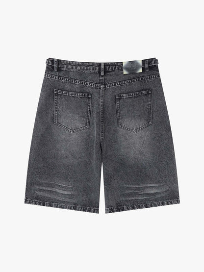 Tactical Buckle Washed Denim Shorts