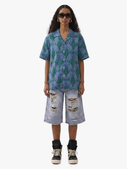 Teal Palm Leaves Hawaiian ShirtVacation Design