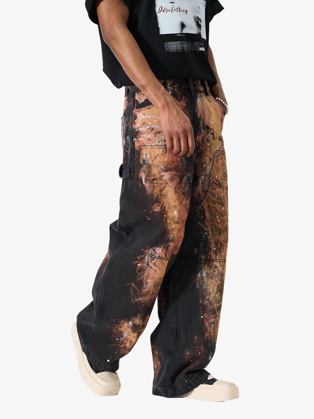Graffiti Painted Cargo Denim Jeans 