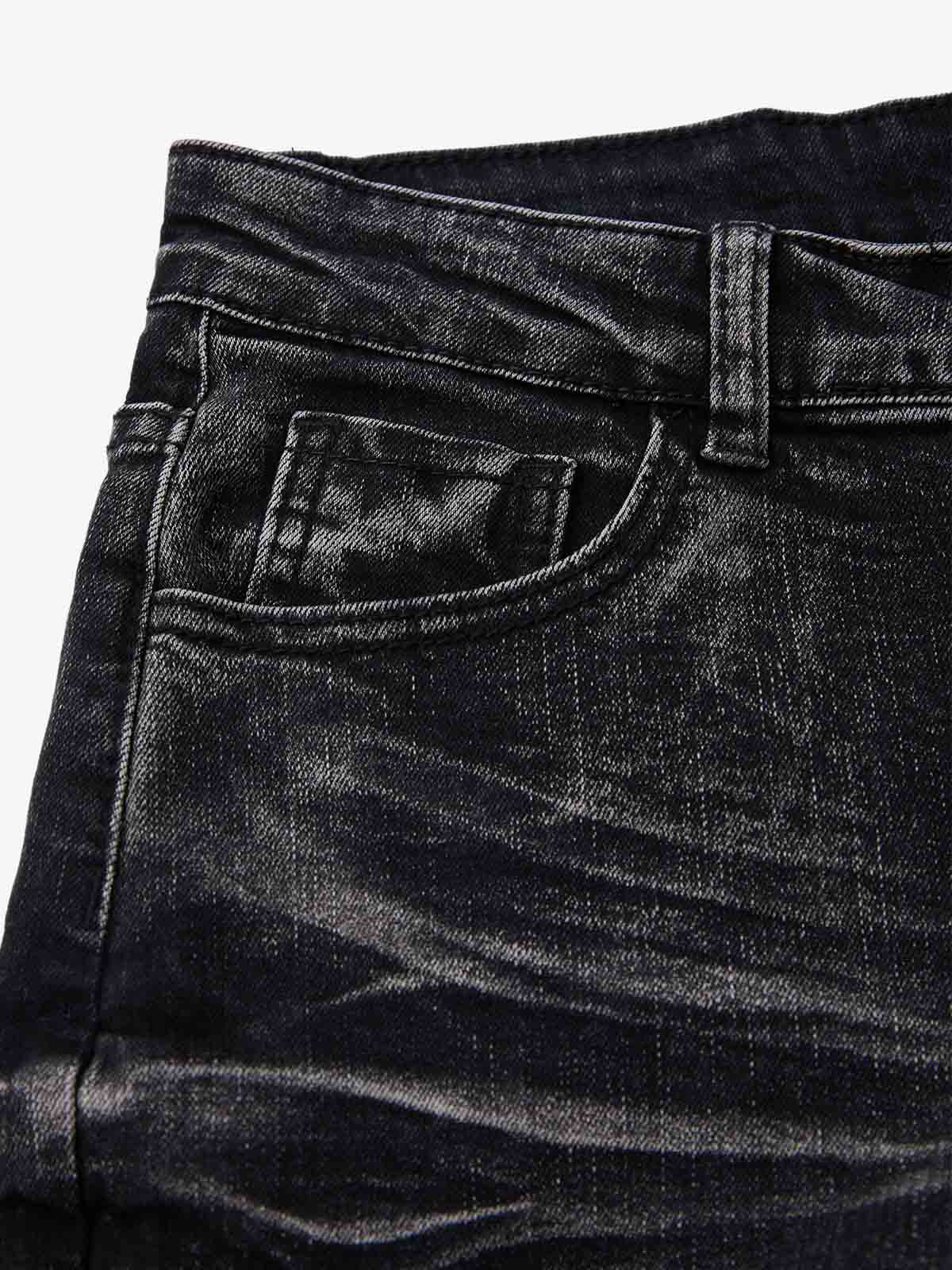 Vintage Distressed Button Fly Ruched Panel Flared Jeans 