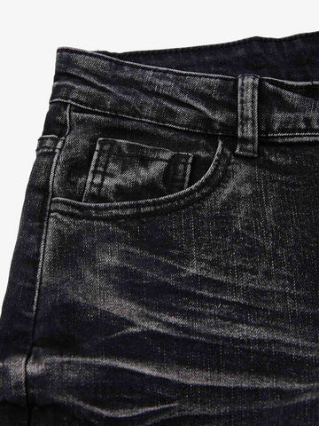 Vintage Distressed Button Fly Ruched Panel Flared Jeans 