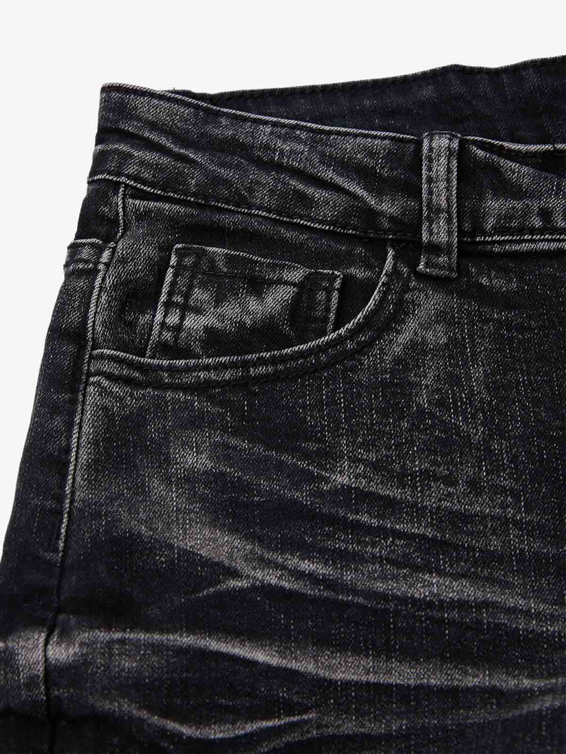 Vintage Distressed Button Fly Ruched Panel Flared Jeans
