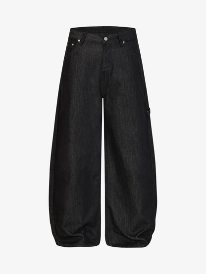 Black Wide-Leg Denim Pants – High-Rise Relaxed Fit Cotton Jeans