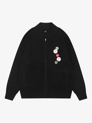 Badge Button Knit Cardigan Sweater