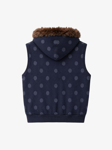 Faux Mink Fur Polka Dot Zip-up Hooded Vest