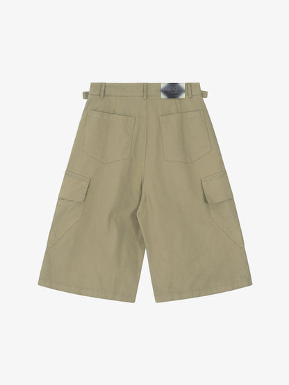 Urban Techwear Side Buckle Layered Hem Cargo Shorts