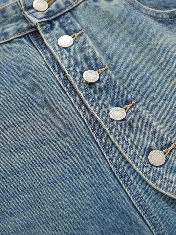 Asymmetric Multi-Button Denim Jorts