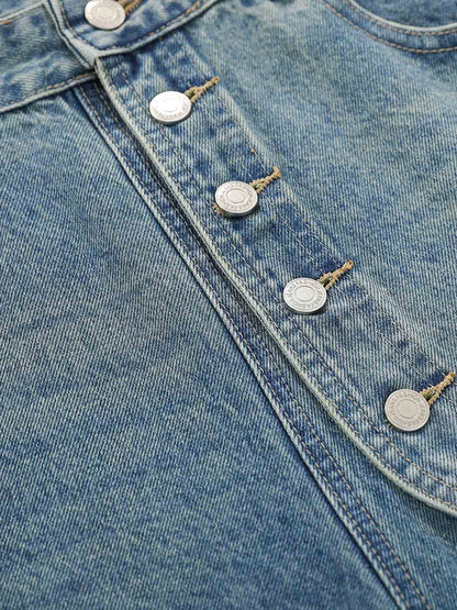 Asymmetric Multi-Button Denim Jorts