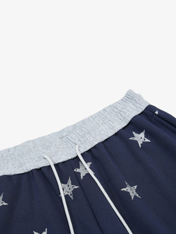 Color-Block Waistband Star Print Pants