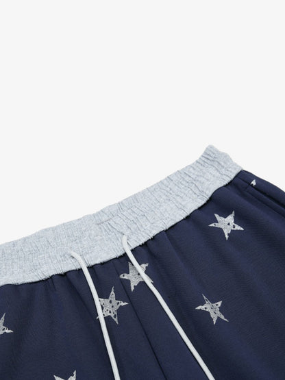 Color-Block Waistband Star Print Pants