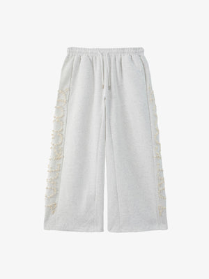 Pearl Embellished Wide-Leg Sweatpants 
