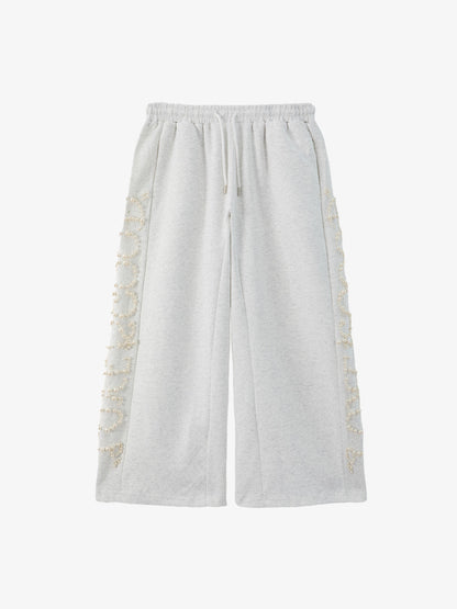 Pearl Embellished Wide-Leg Sweatpants 