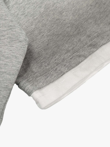 Heather Grey Oversized Cropped T-Shirt – Contrast Ribbed Cuffs & Hem