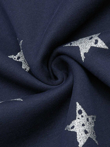 Color-Block Waistband Star Print Pants