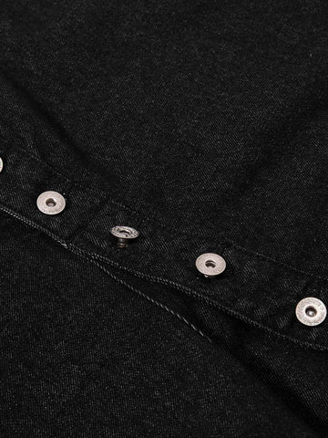 Asymmetric Multi-Button Fly Wide-Leg Denim Jorts 