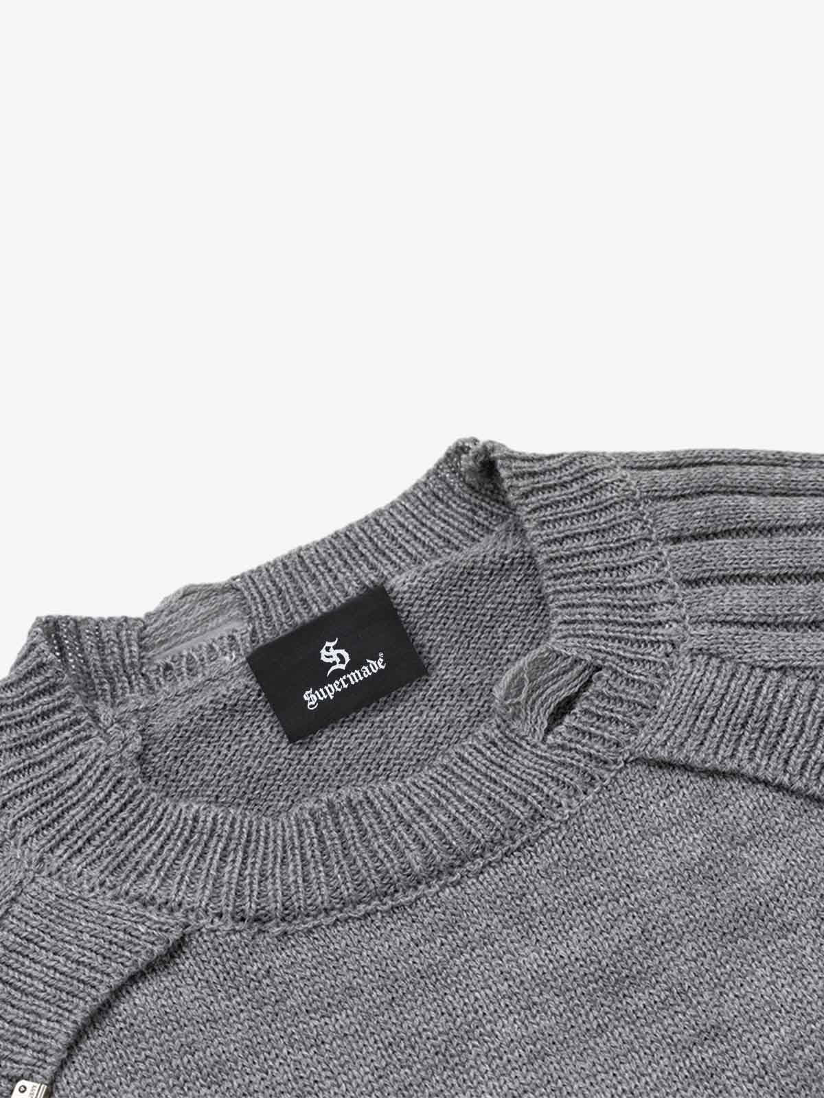 Distressed Ribbed Raglan Knit Sweater