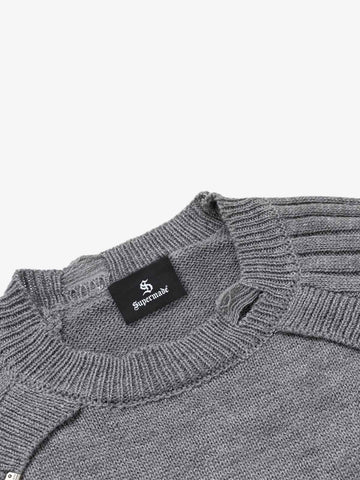 Distressed Ribbed Raglan Knit Sweater